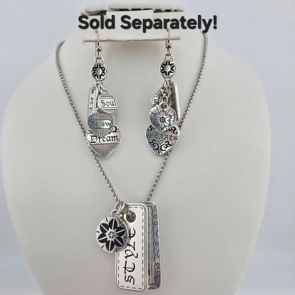 BRIGHTON 'Manuscript' Dog Tag Necklace Heart Soul Dream Believe Silver Plate 18